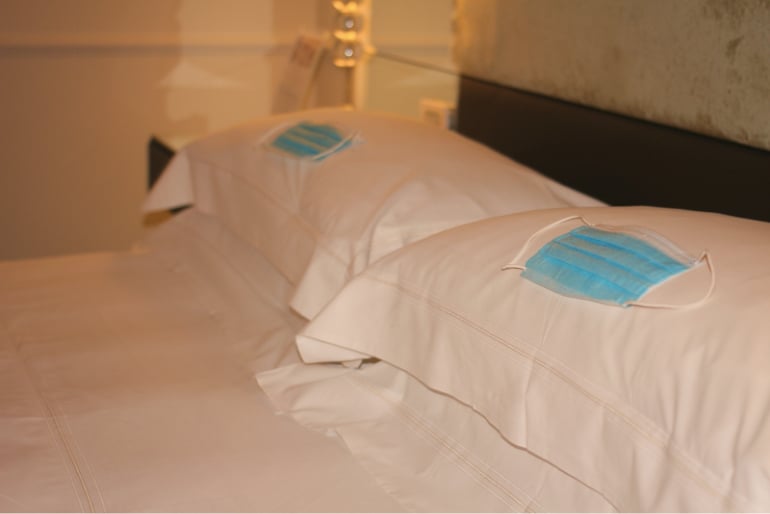 The hotel rooms are disinfected and offer face masks