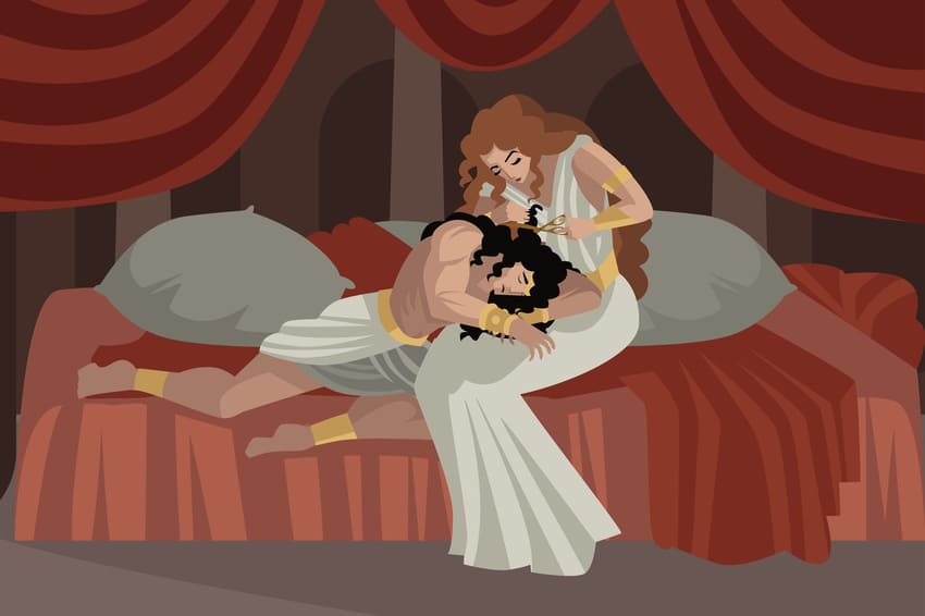 Dans la mythologie biblique, Dalila coupe les cheveux de son amant Samson