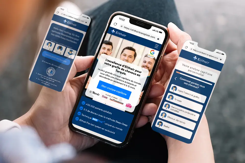 Vue de l'application Elithair pour l'analyse capillaire et le suivi post greffe capillaire des patients.