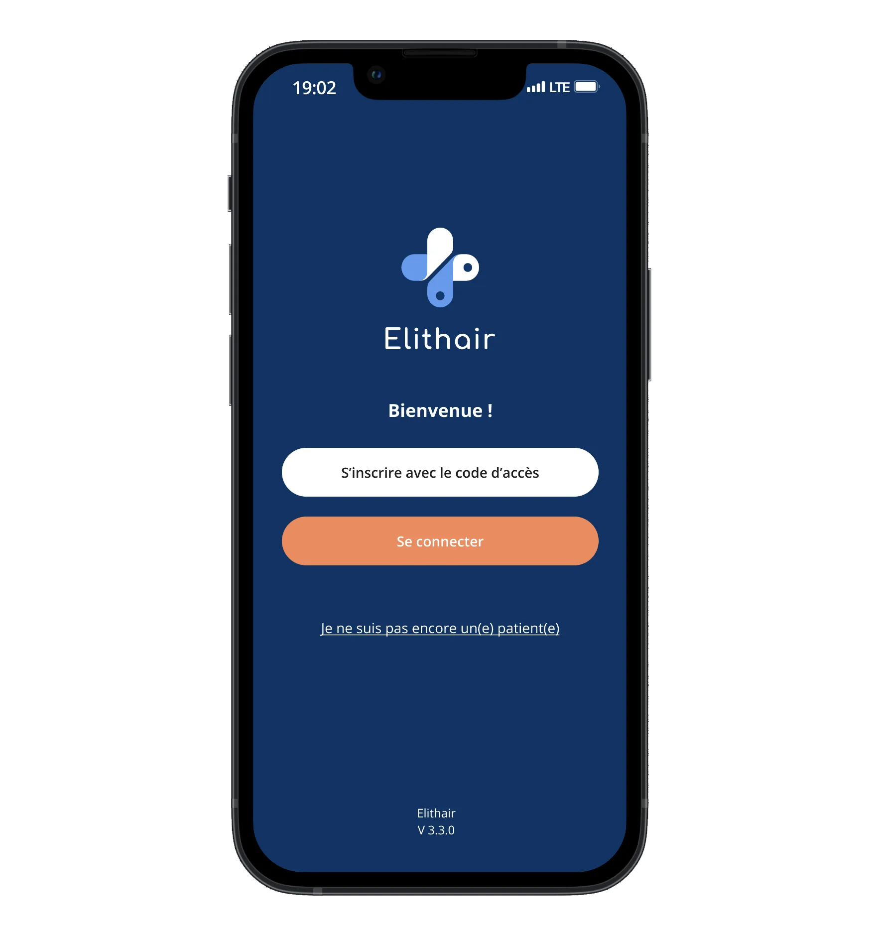 L'écran de connexion de l'application Elithair pour la greffe capillaire