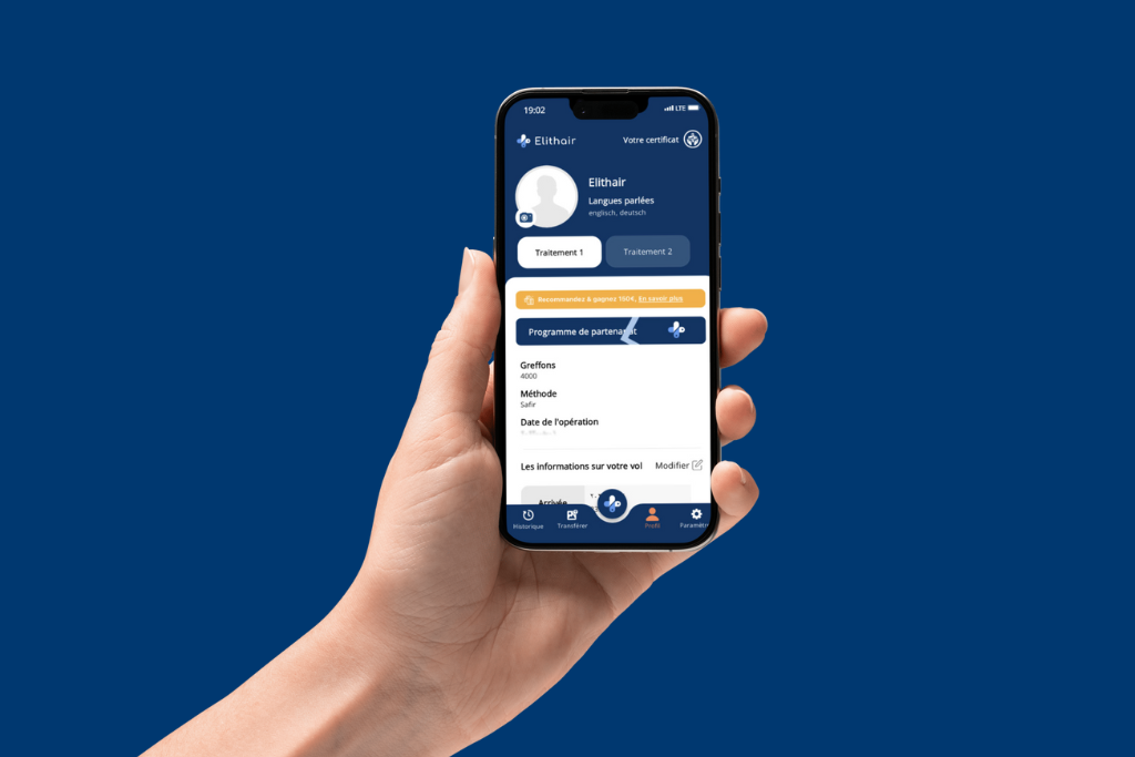 L'application Elithair permet d'avoir un suivi des nos patients durant leur traitement de leur greffe capillaire