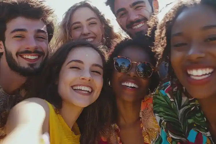 Hommes et femmes souriants avec des cheveux denses
