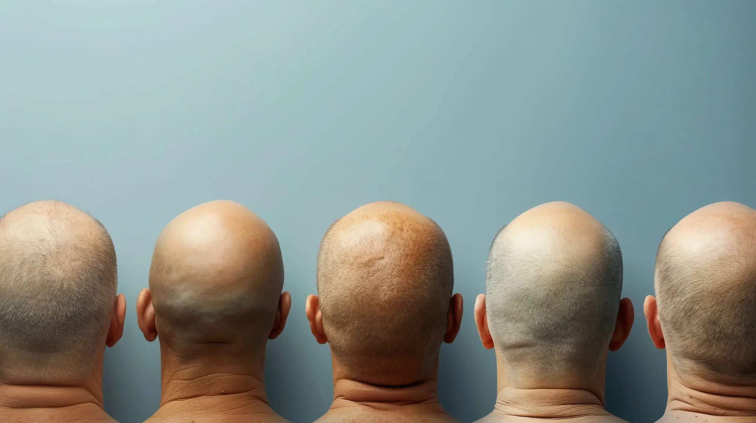 Des hommes chauves en attente dans une usine à greffe de cheveux