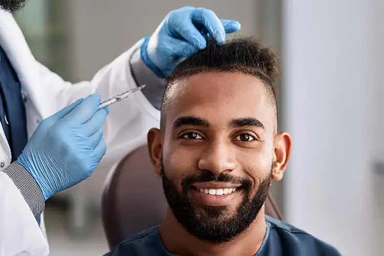 Ein zufriedener Patient mit seinem Arzt, Haartransplantation