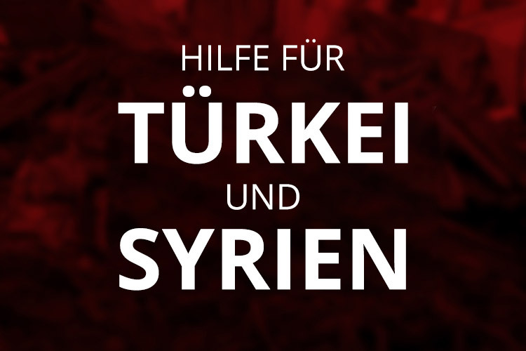 Schriftzug Hilfe für Türkei und Syrien von Elithair nach dem Erdbeben