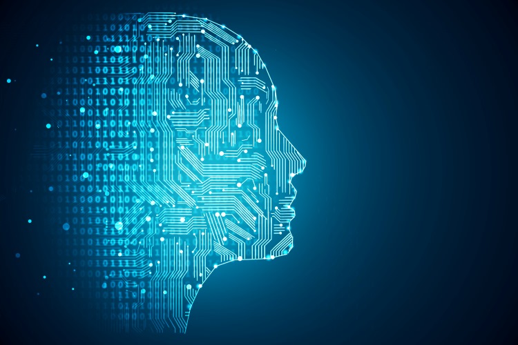 Menschlicher Kopf bestehend aus Code als Symbol für Künstliche Intelligenz in der Zukunft