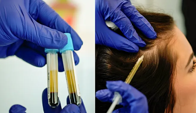 Bild zeigt, die PRP Behandlung bei einer Patienten als Alternative zur Haartransplantation bei Frauen