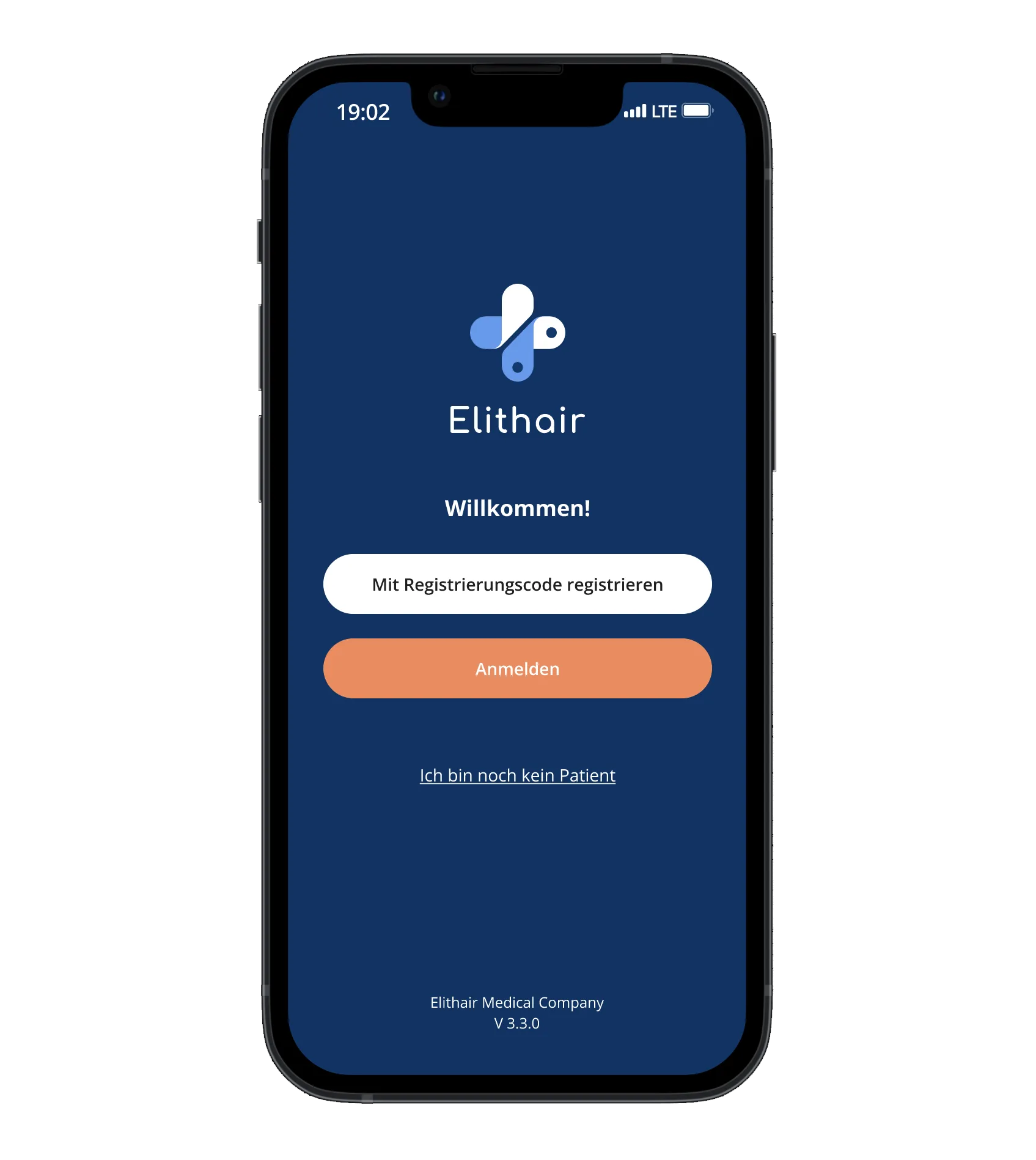 Der Login Bildschirm der Elithair App für die Haartansplantation