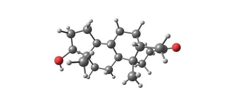 3D Illustration der chemischen Verbindung von Dihydrotestosteron