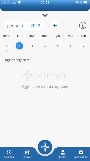 Schermata del calendario dell'app di Elithair