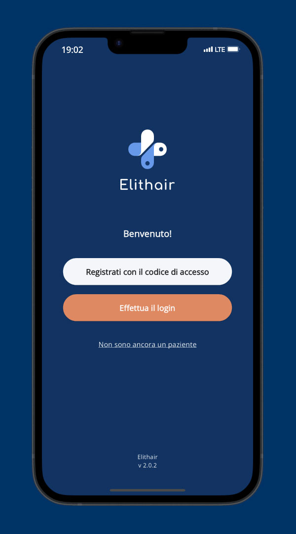 Schermata di benvenuto dell'app di Elithair