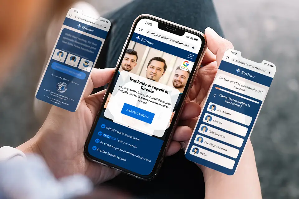 Vista dell'applicazione Elithair per l'analisi capillare e il monitoraggio post-trapianto dei pazienti.