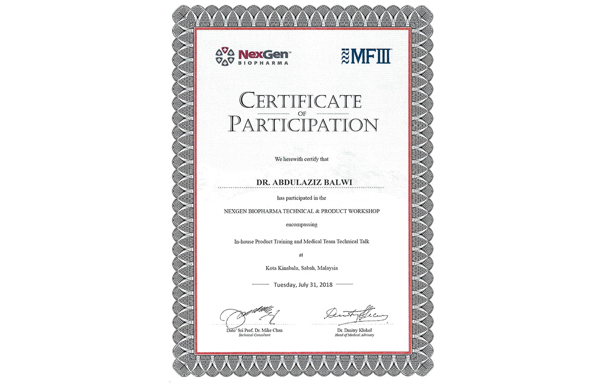 Certificado del Dr. Balwi de la conferencia Nexgen Biopharma